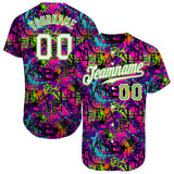 Custom Graffiti Pattern White-Neon Green 3D Authentic Baseball Jersey