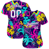 Custom Graffiti Pattern White-Purple 3D Authentic Baseball Jersey