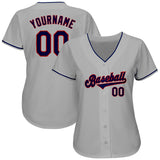 Custom Gray Navy-Red Authentic Baseball Jersey