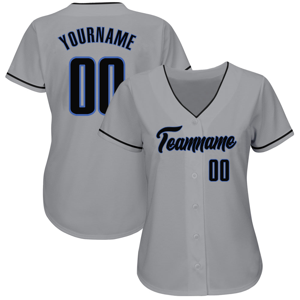 Custom Gray Black-Blue Authentic Baseball Jersey