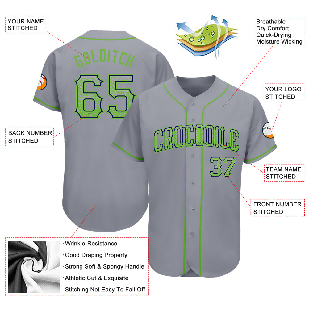 Custom Gray Neon Green-Navy Authentic Drift Fashion Baseball Jersey