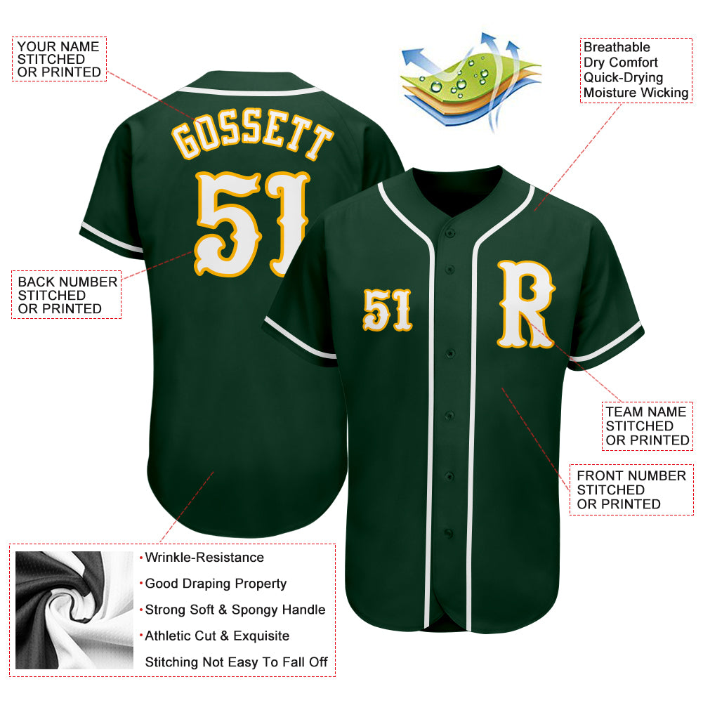 Custom Green White-Gold Authentic Baseball Jersey