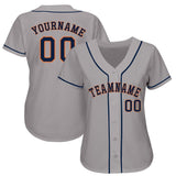 Custom Gray Navy-Orange Baseball Jersey