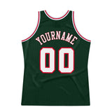 Custom Hunter Green White-Red Authentic Throwback Basketball Jersey