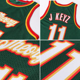 Custom Hunter Green White-Red Authentic Throwback Basketball Jersey