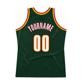 Custom Hunter Green White-Red Authentic Throwback Basketball Jersey
