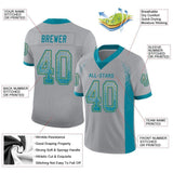 Custom Light Gray Teal-Old Gold Mesh Drift Fashion Football Jersey