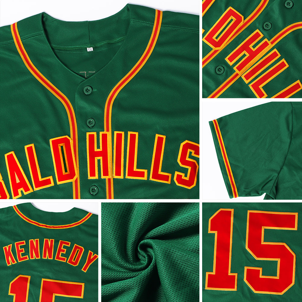 Custom Kelly Green Red-Gold Authentic Baseball Jersey