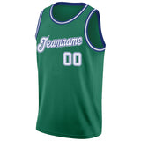 Custom Kelly Green White-Royal Round Neck Rib-Knit Basketball Jersey