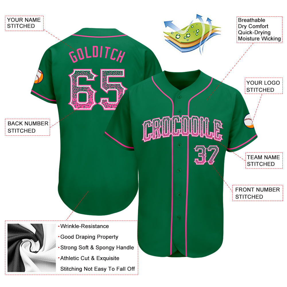 Custom Kelly Green Pink-White Authentic Drift Fashion Baseball Jersey