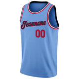 Custom Light Blue Red-Navy Round Neck Rib-Knit Basketball Jersey