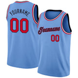 Custom Light Blue Red-Navy Round Neck Rib-Knit Basketball Jersey