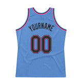 Custom Light Blue Black-Pink Authentic Throwback Basketball Jersey