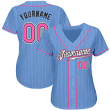 Custom Light Blue White Pinstripe Pink-Black Authentic Baseball Jersey