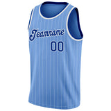 Custom Light Blue White Pinstripe Royal-White Authentic Basketball Jersey