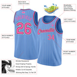 Custom Light Blue White Pinstripe Pink-Black Authentic Basketball Jersey