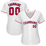 Custom White Red-Navy Baseball Jersey