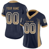 Custom Navy Old Gold-White Mesh Drift Fashion Football Jersey