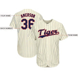 Custom Cream Navy Pinstripe Navy-Red Baseball Jersey