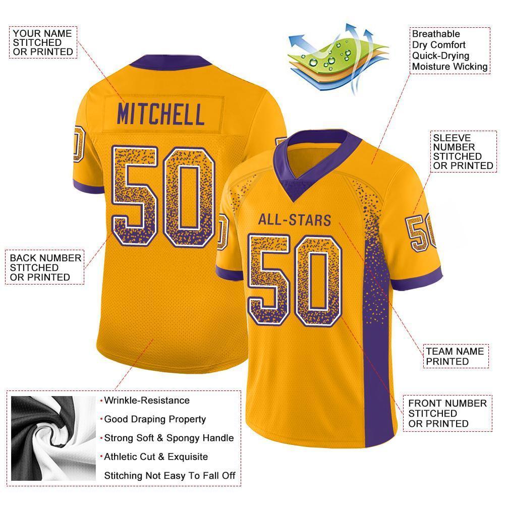 Custom Gold Purple-White Mesh Drift Fashion Football Jersey
