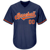 Custom Navy Orange-White Authentic Throwback Rib-Knit Baseball Jersey Shirt