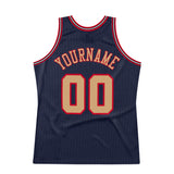 Custom Navy Old Gold-Red Authentic Throwback Basketball Jersey