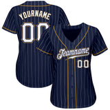 Custom Navy White Pinstripe White-Old Gold Authentic Baseball Jersey