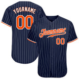 Custom Navy White Pinstripe Orange-White Authentic Baseball Jersey