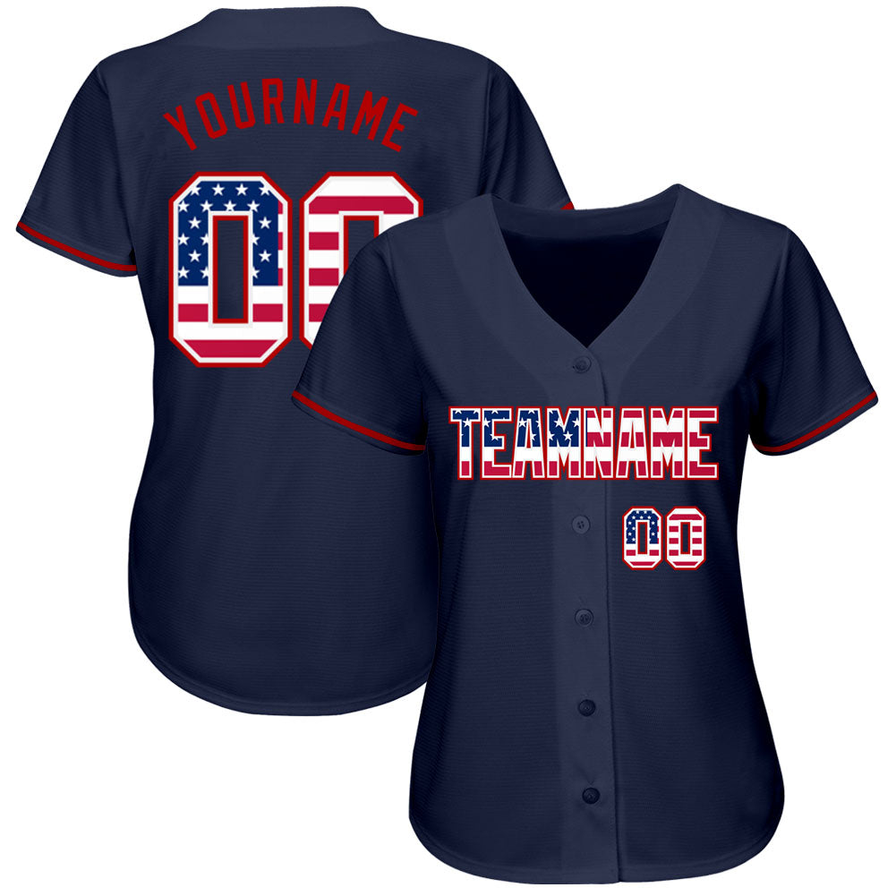 Custom Navy USA Flag-Red Authentic Baseball Jersey