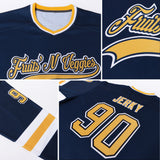 Custom Navy Gold-White Hockey Jersey