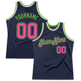Custom Navy Pink-Neon Green Authentic Throwback Basketball Jersey