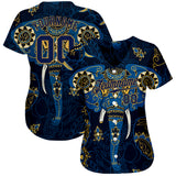 Custom Navy Navy-Old Gold 3D Pattern Design Elephant Authentic Baseball Jersey