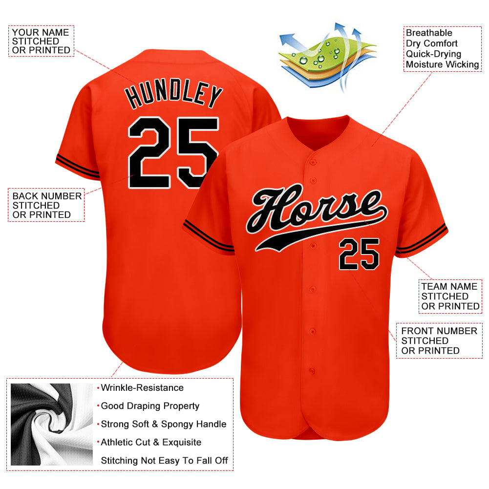 Custom Orange Black-White Authentic Baseball Jersey