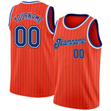 Custom Orange Black Pinstripe Royal-White Authentic Basketball Jersey