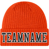 Custom Orange Black-White Stitched Cuffed Knit Hat