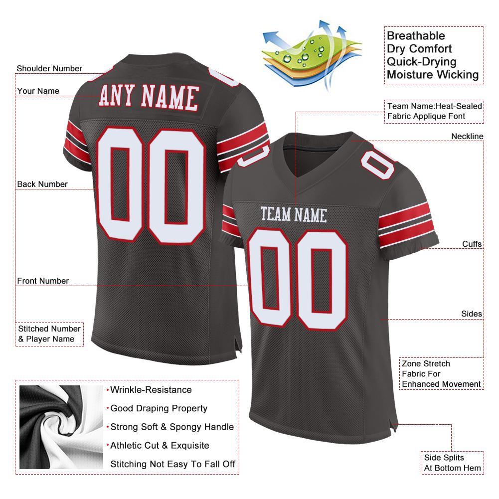 Custom Pewter White-Red Mesh Authentic Football Jersey