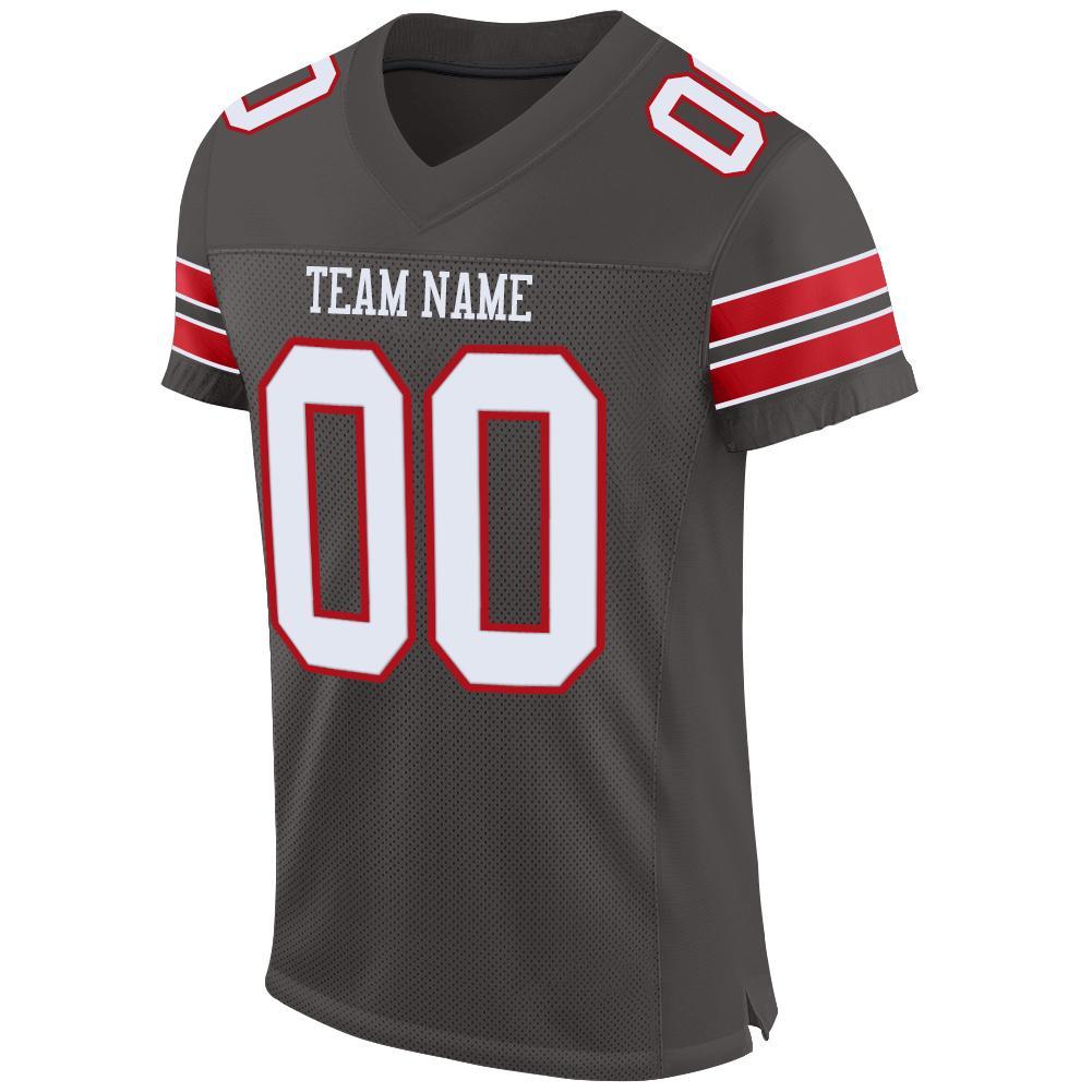 Custom Pewter White-Red Mesh Authentic Football Jersey