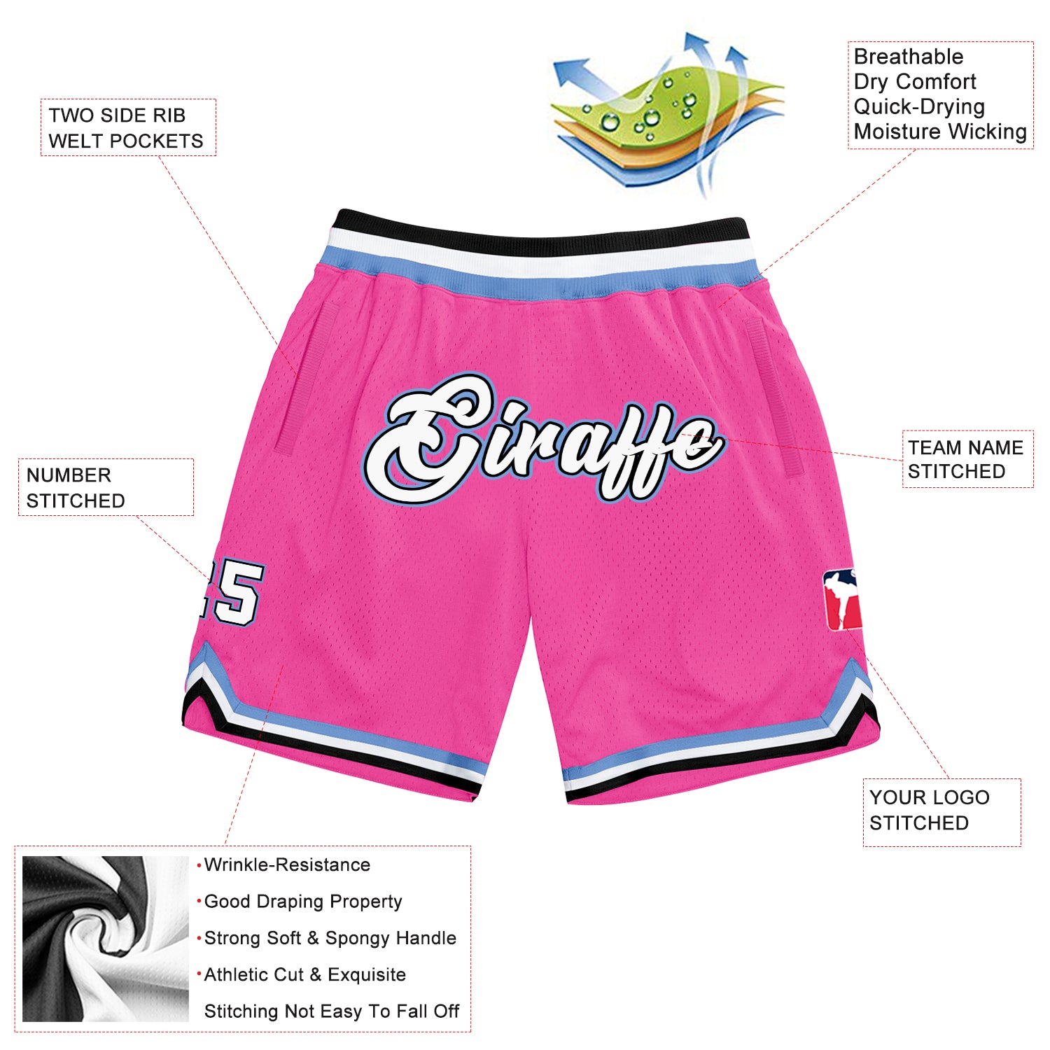 Design Team Basketball White Light Blue Pink Shorts On Sale FiitgShop