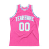 Custom Pink White-Light Blue Authentic Throwback Basketball Jersey