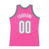 Custom Pink White-Kelly Green Authentic Throwback Basketball Jersey