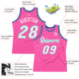 Custom Pink White-Royal Authentic Throwback Basketball Jersey