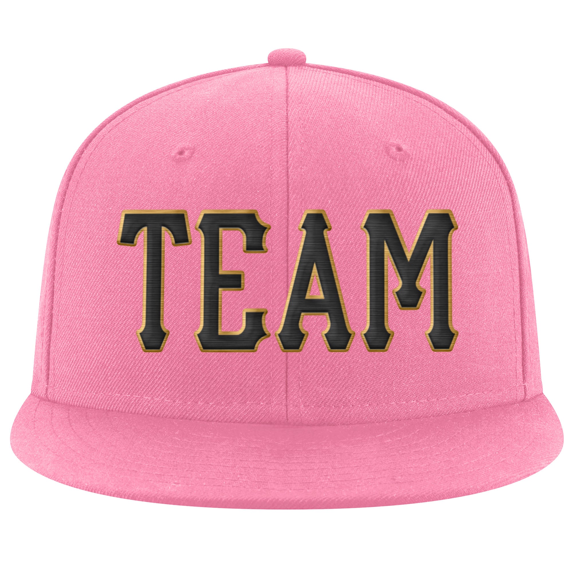 Custom Pink Black-Old Gold Stitched Adjustable Snapback Hat