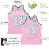 Custom Light Pink White-Kelly Green Authentic Throwback Basketball Jersey