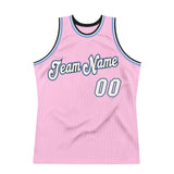 Custom Light Pink White-Light Blue Authentic Throwback Basketball Jersey