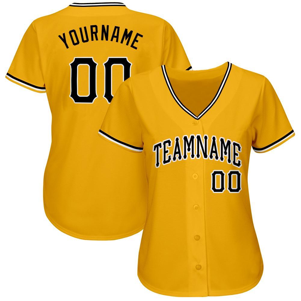 Custom Gold Black-White Baseball Jersey