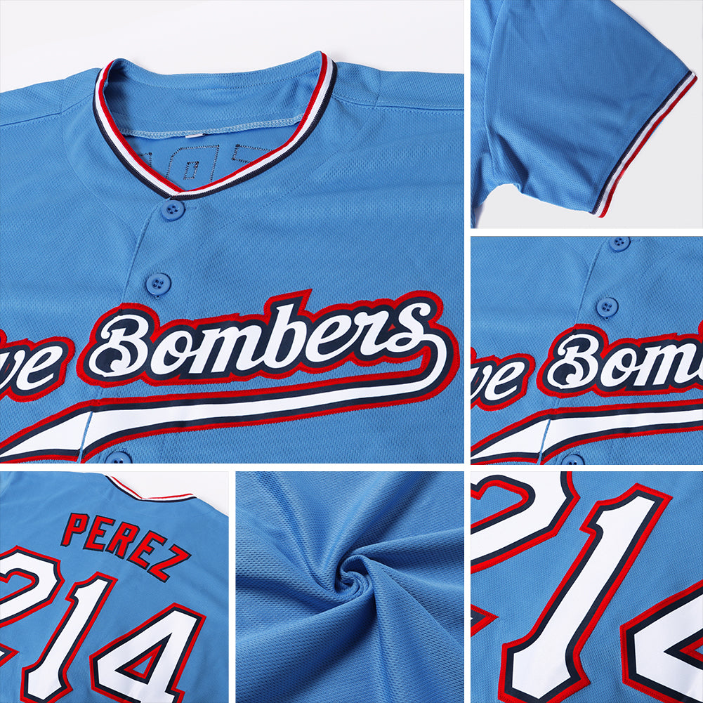 Custom Powder Blue White-Red Authentic Baseball Jersey