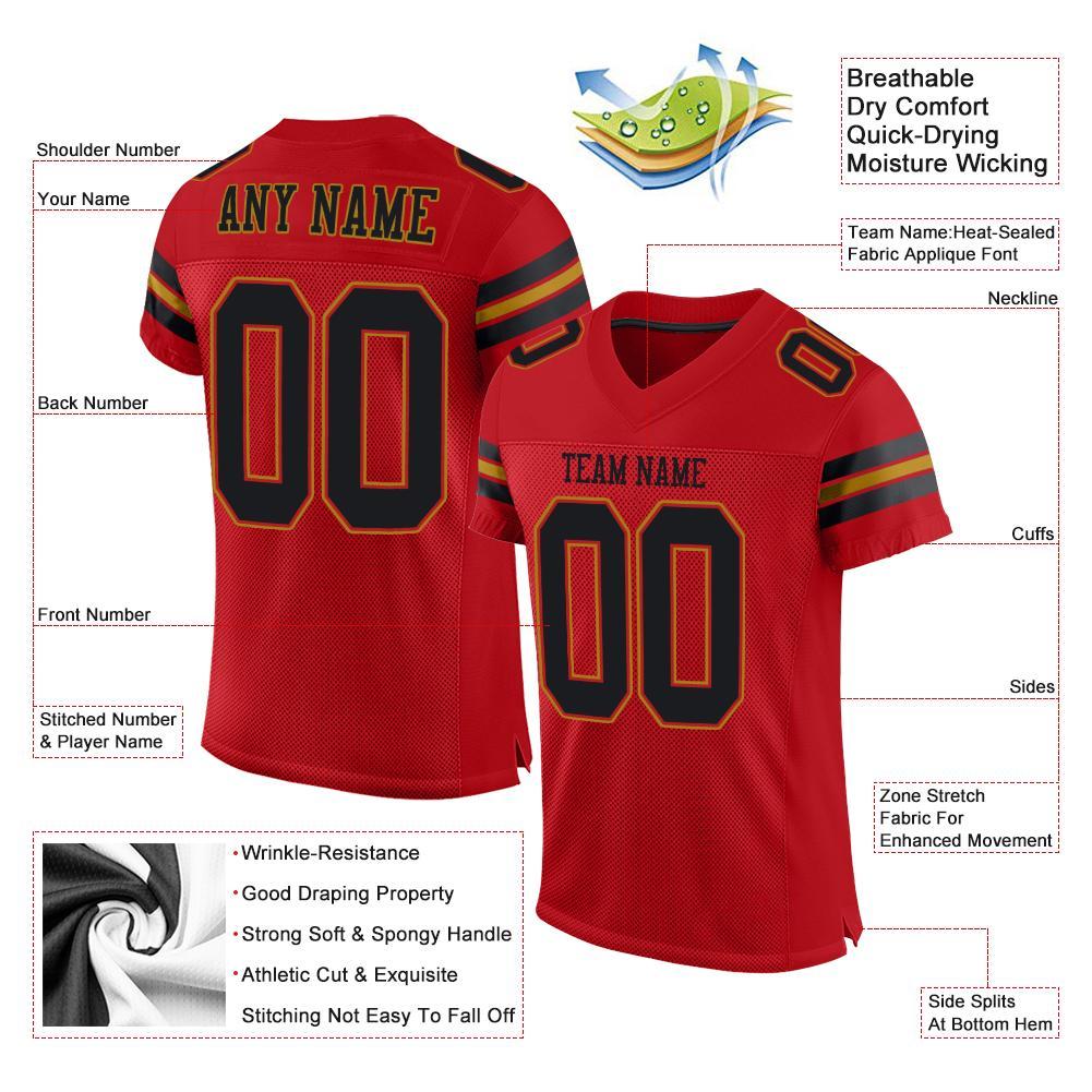 Custom Red Black-Old Gold Mesh Authentic Football Jersey