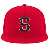 Custom Red Black-White Stitched Adjustable Snapback Hat