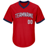 Custom Red White-Navy Authentic Throwback Rib-Knit Baseball Jersey Shirt