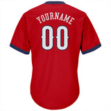 Custom Red White-Navy Authentic Throwback Rib-Knit Baseball Jersey Shirt